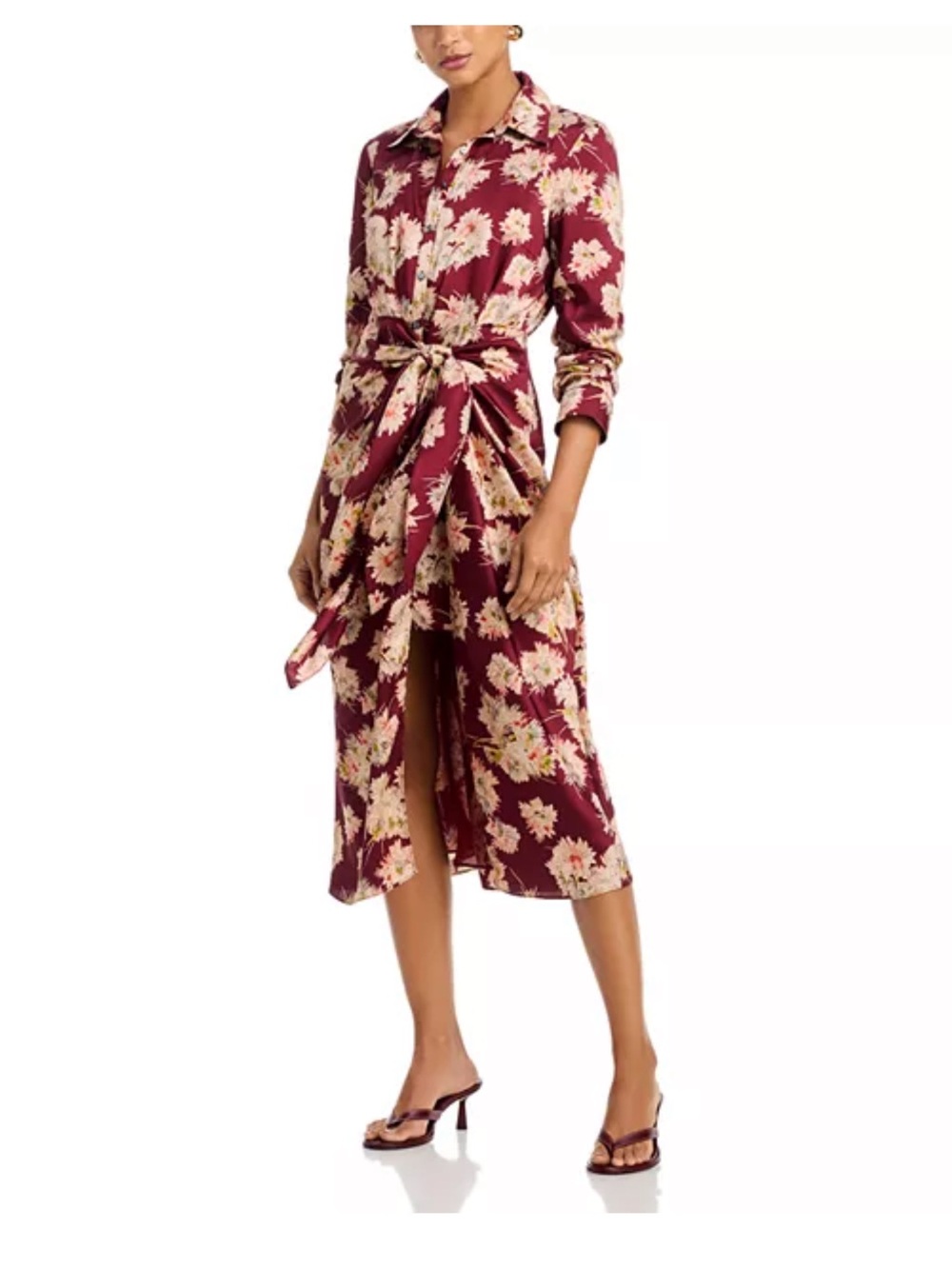 Cinq a Sep Mae Bouquet Jacey Tie Waist Shirtdress Sz 12